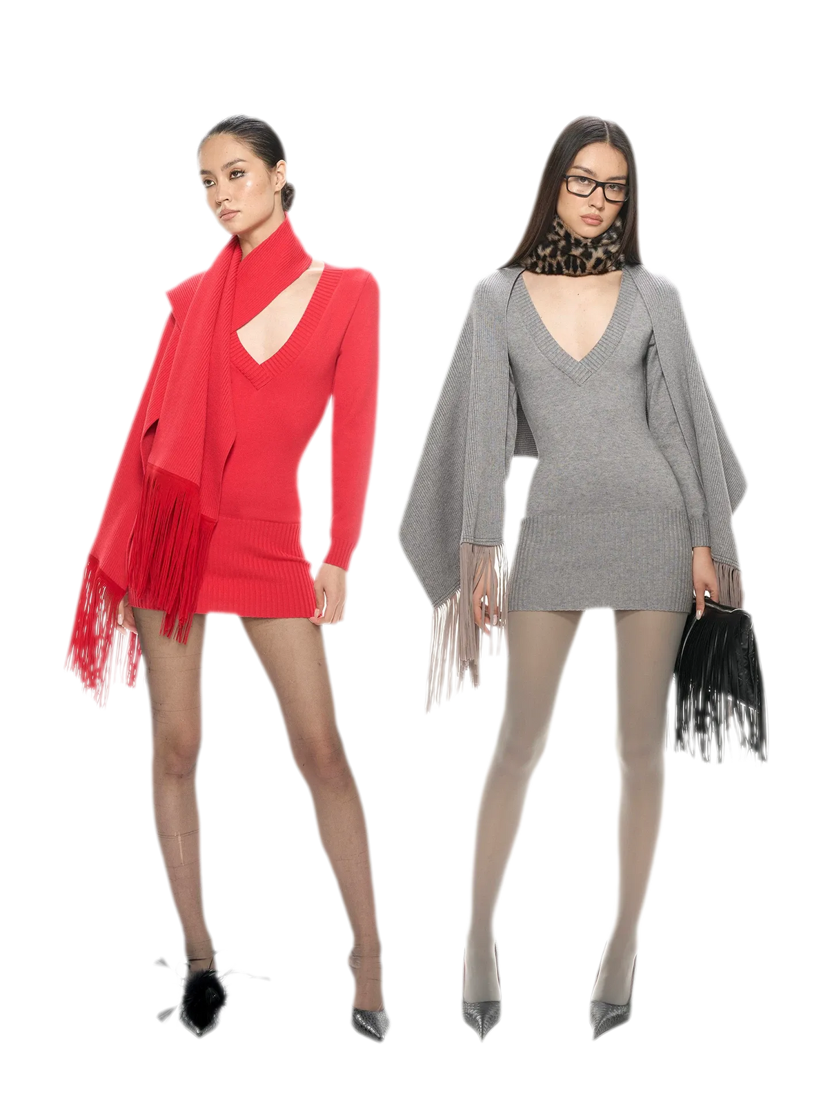 Deep V Fringe Knit Dress