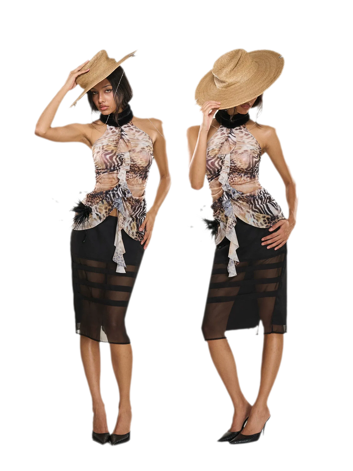 Gradient Leopard Halter Mesh Top
