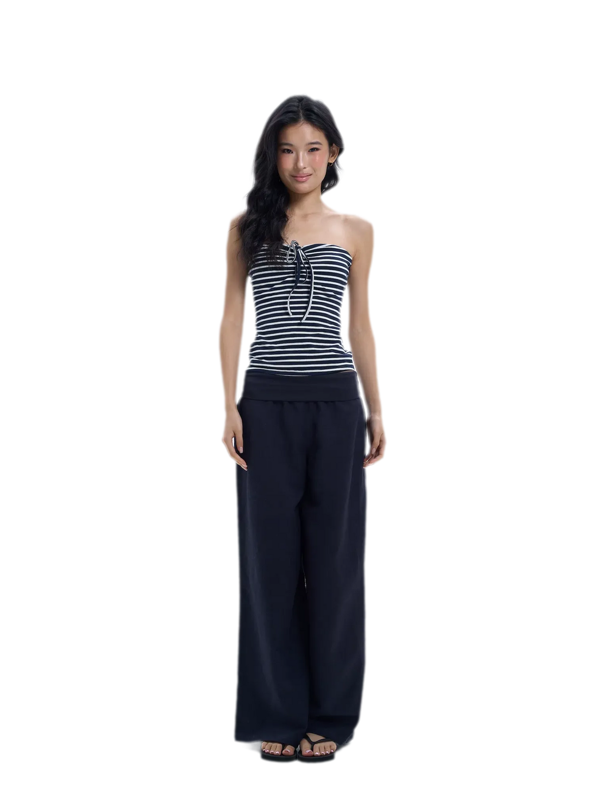 Striped Drawstring Bandeau Top