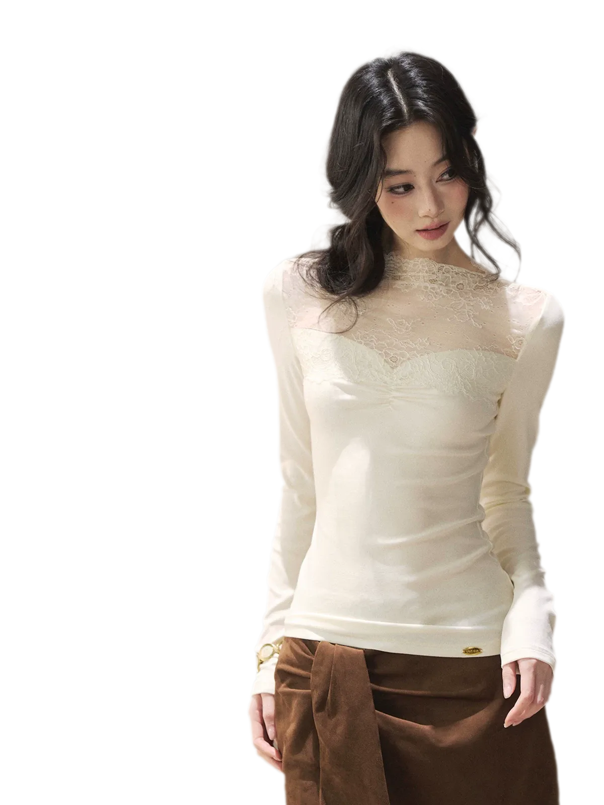 Brushed Lace Slim-Fit Top