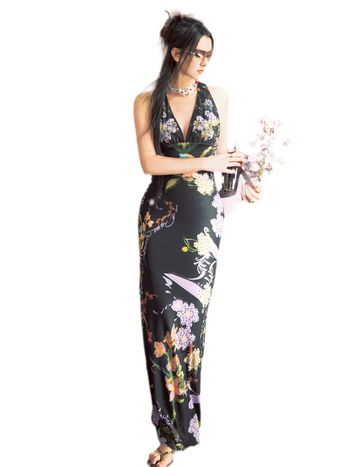 Romantic Floral Halter Long Dress