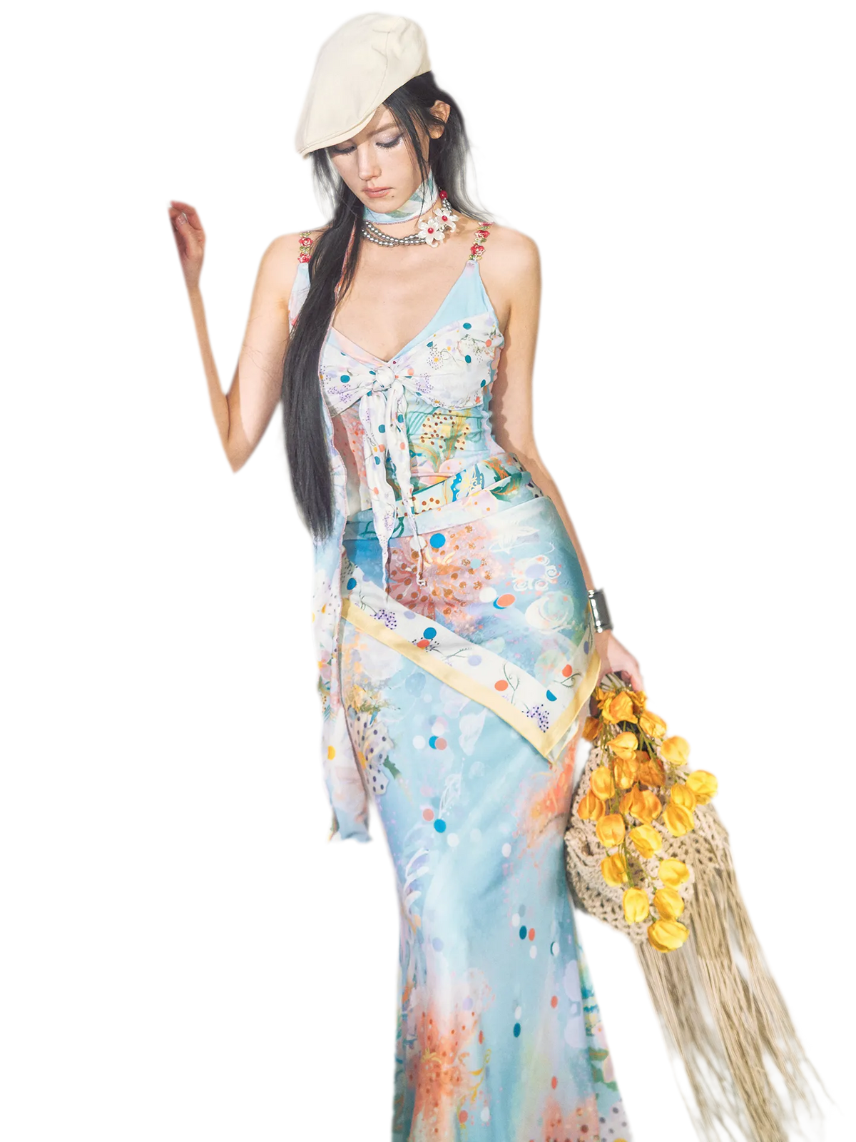 'Rimba' Vacation Floral Print Tie-Front Slip Dress