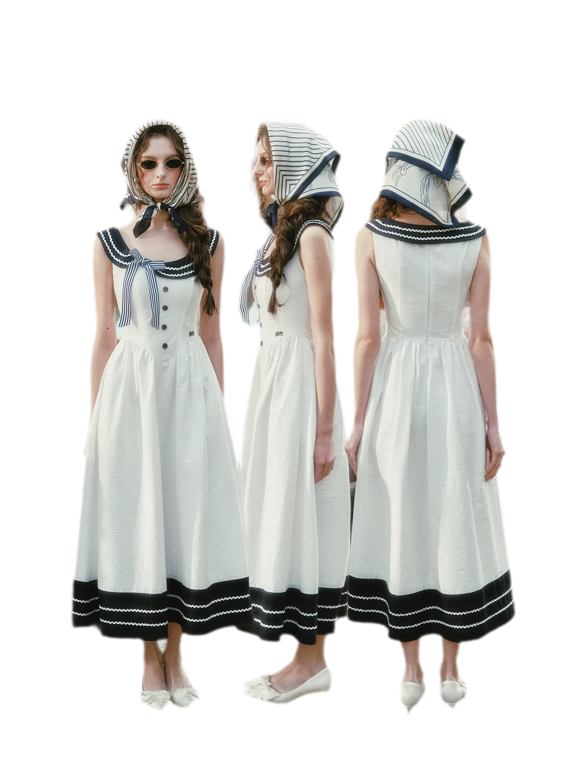 Contrast Sailor Collar Maxi Dress