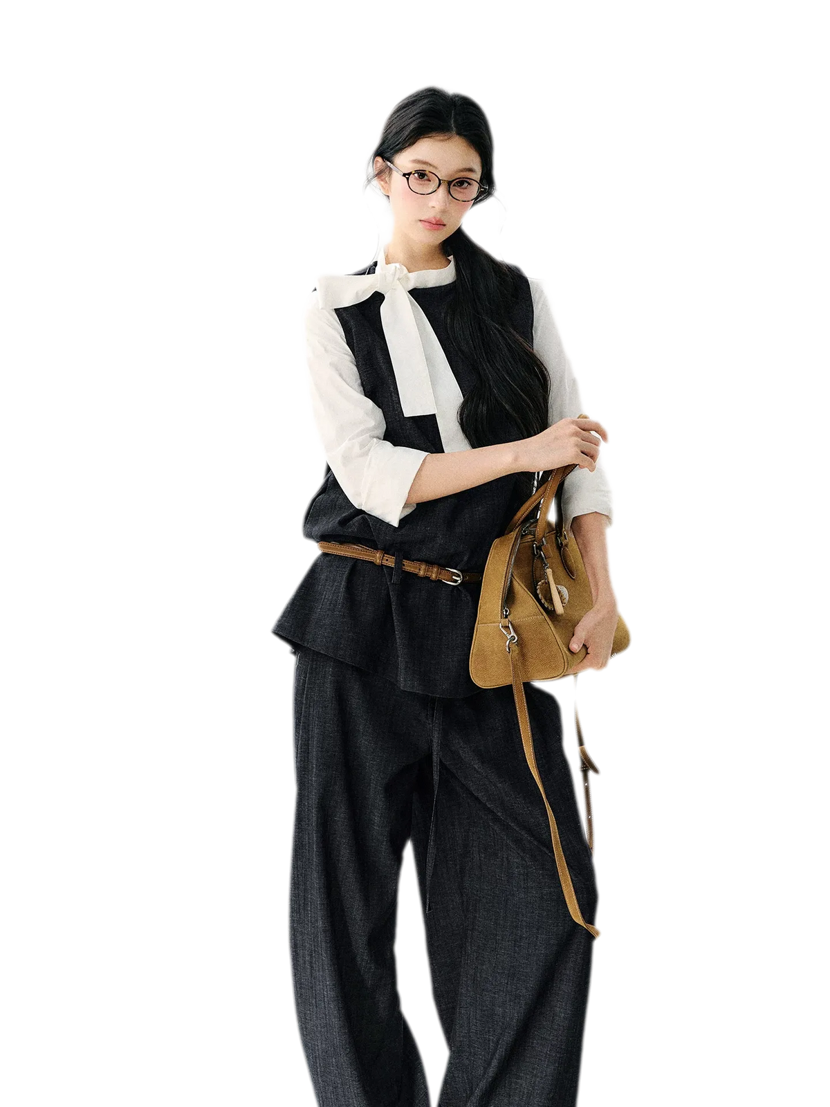 Contrast Ribbon Denim Blouse