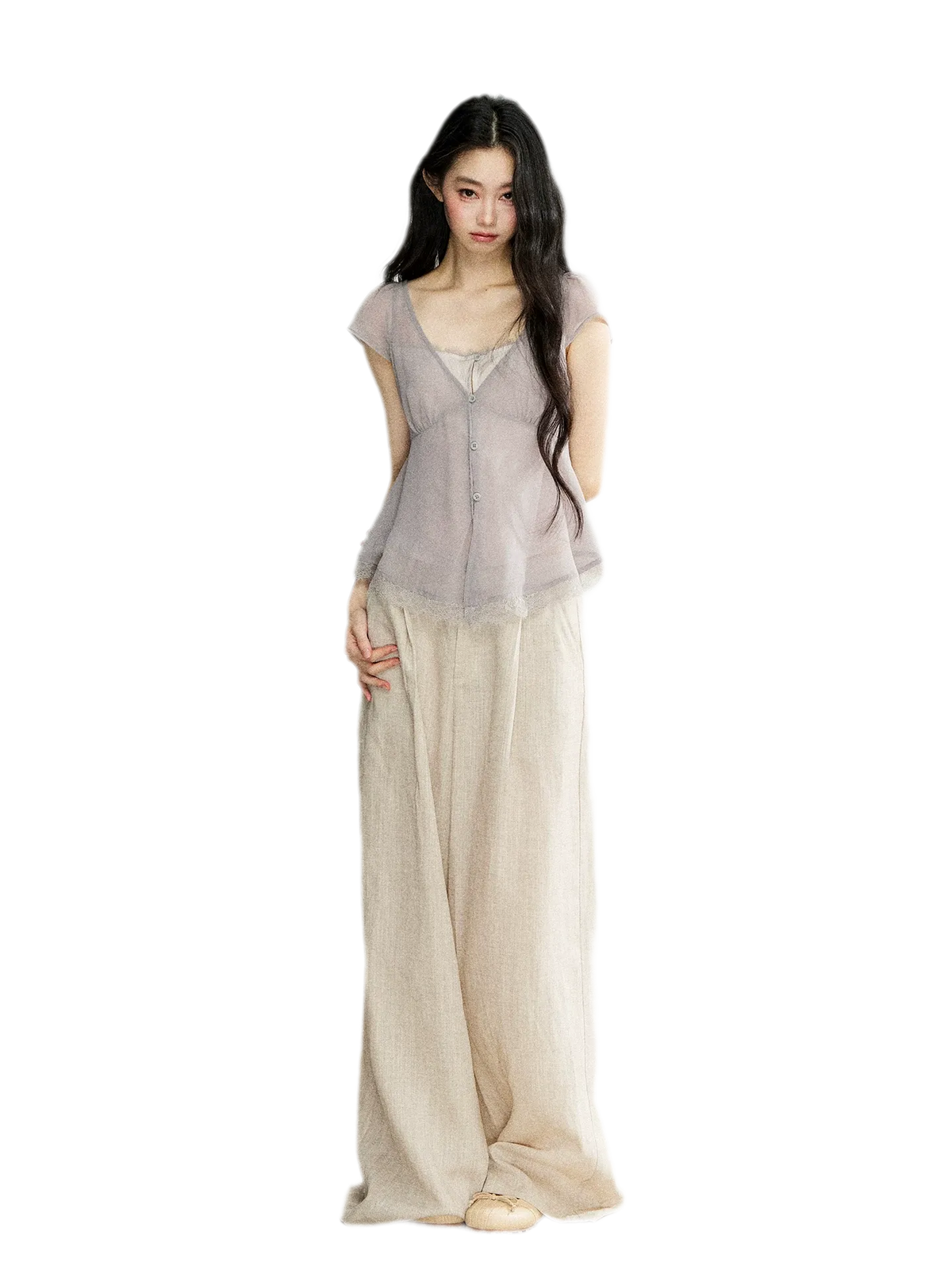 Lace Trim V-Neck T-Shirt