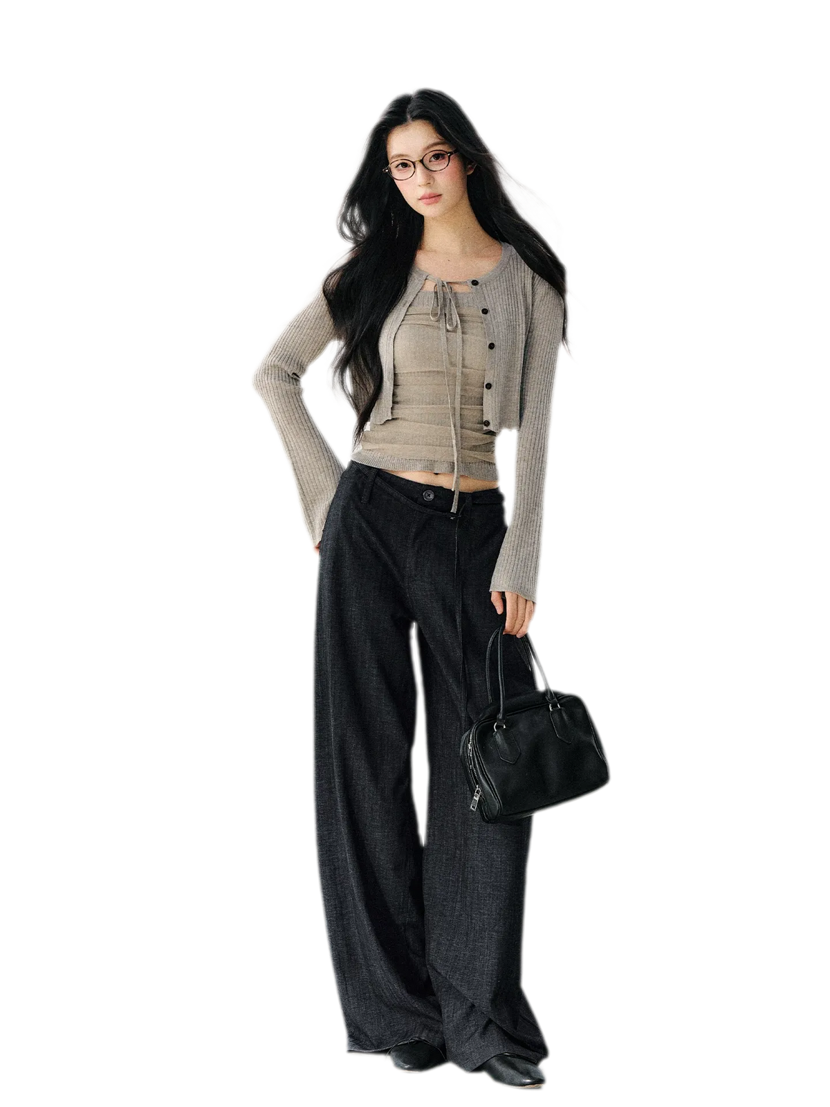 Faux Linen Wide Jeans
