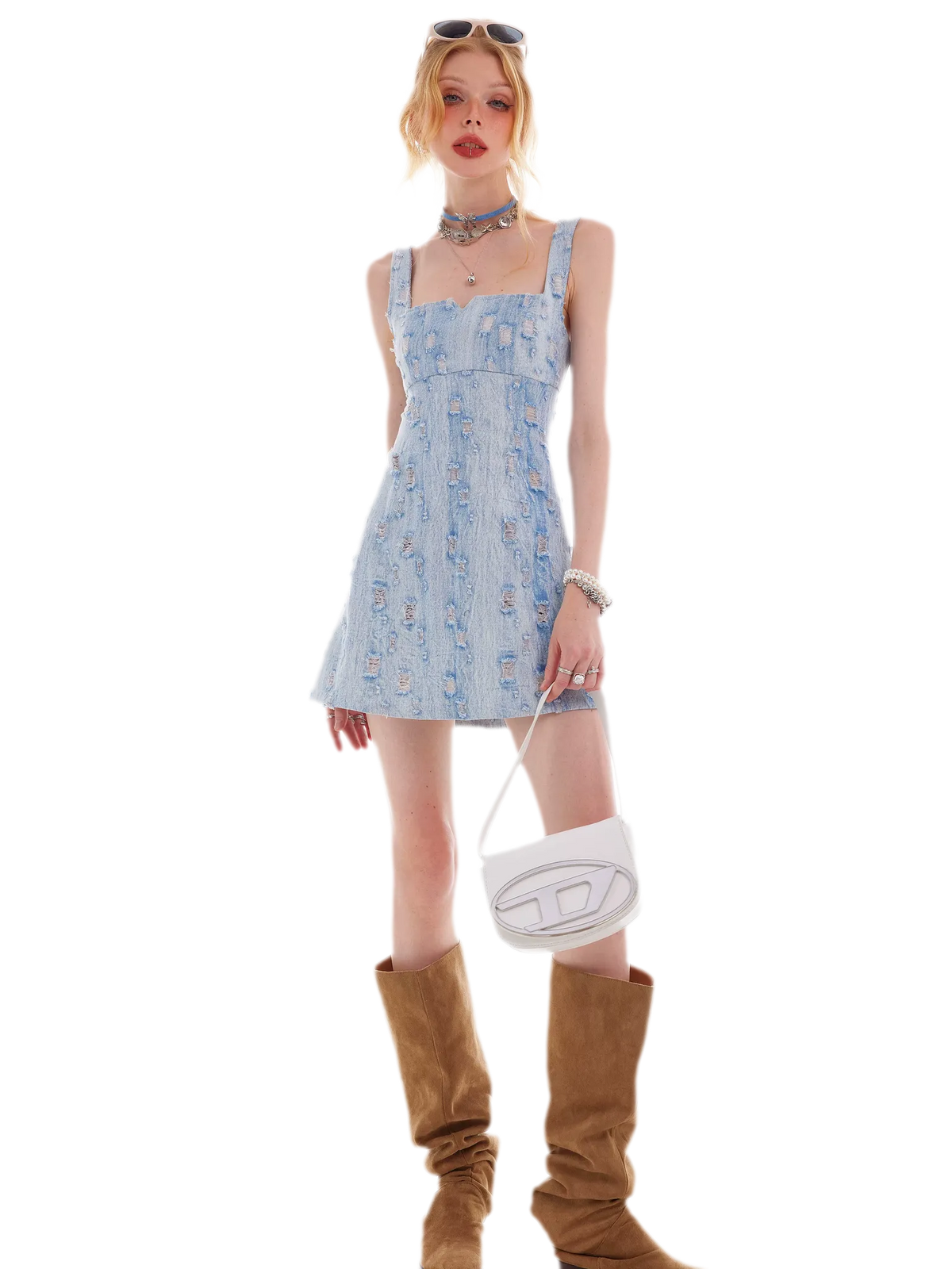 Distressed Denim Cami Dress