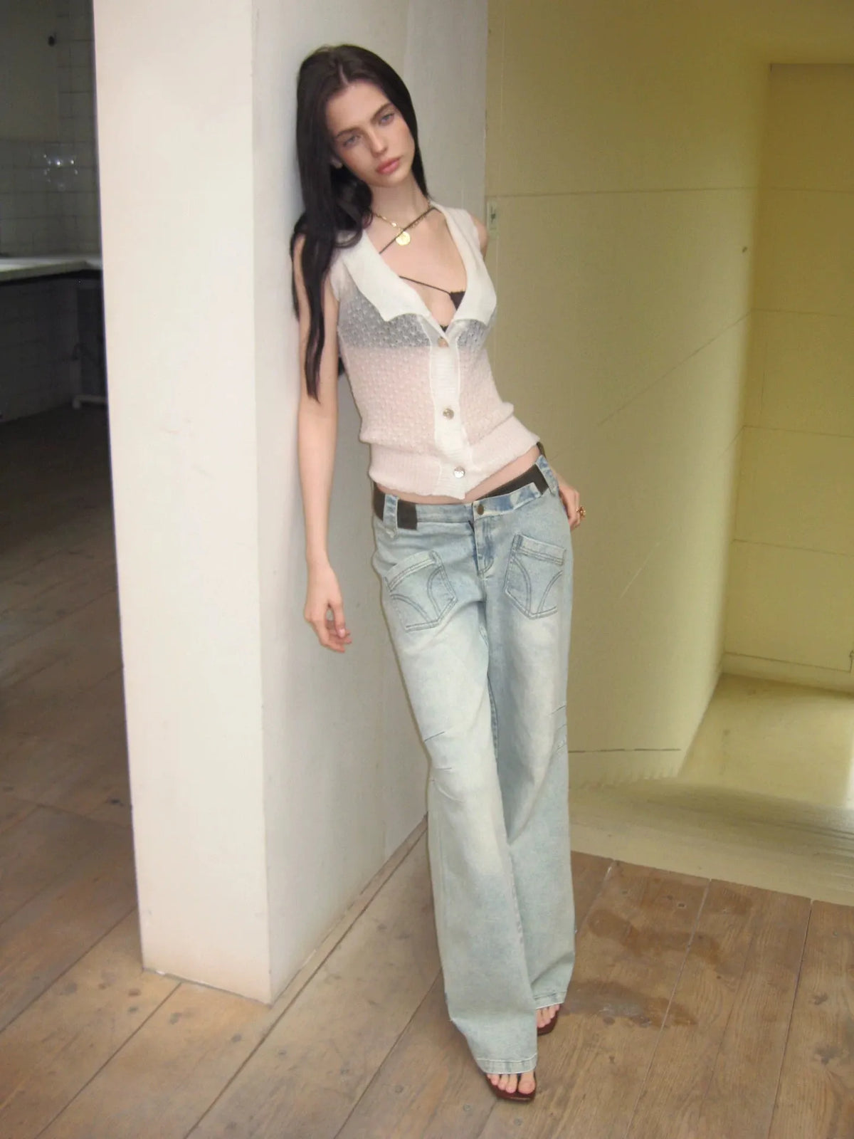 Summer Alpaca Wool Sleeveless Knit Cardigan