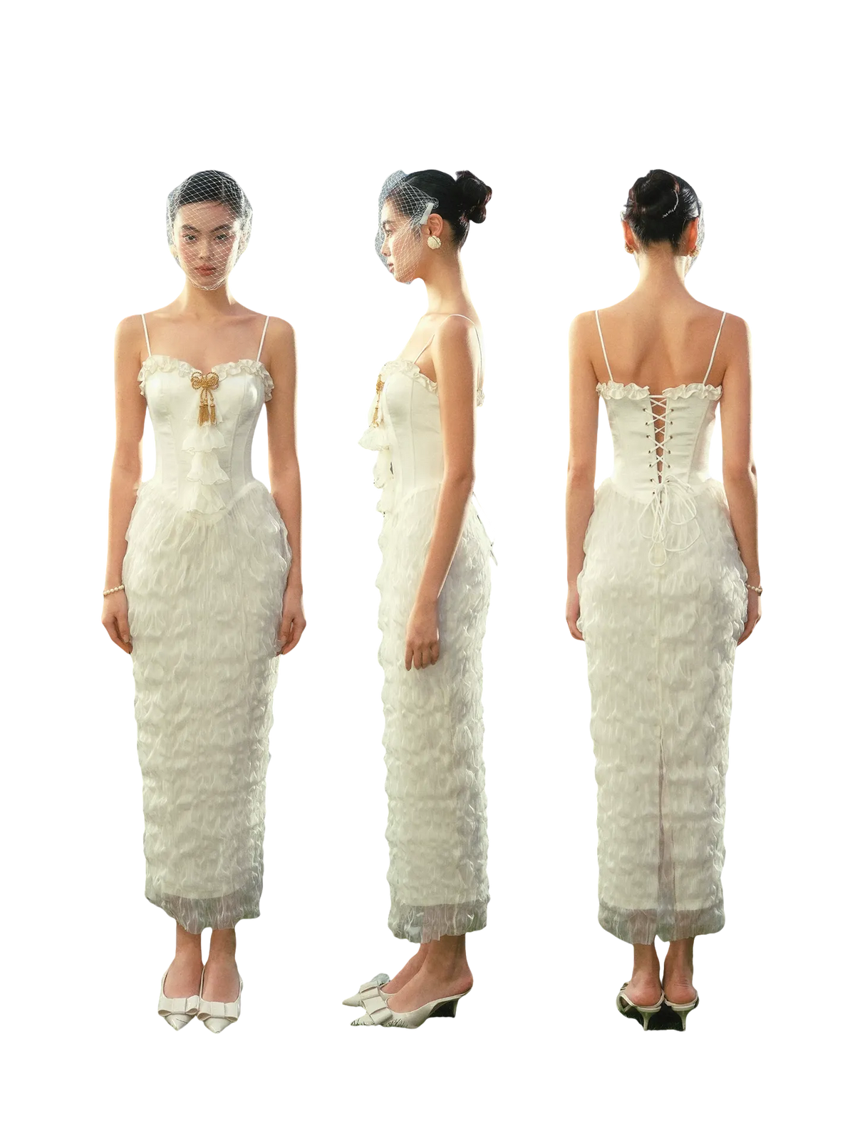 Pure White French Vintage Fishtail Dress
