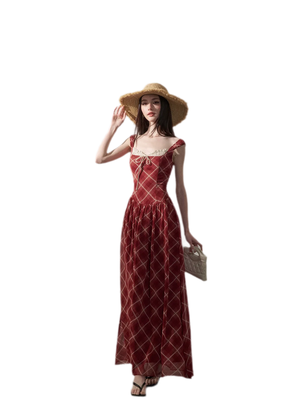 Plaid Chiffon Maxi Dress