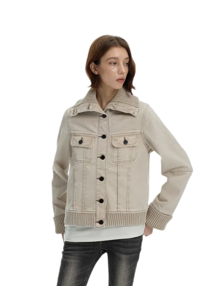 Distressed Ribbed Denim Jacket