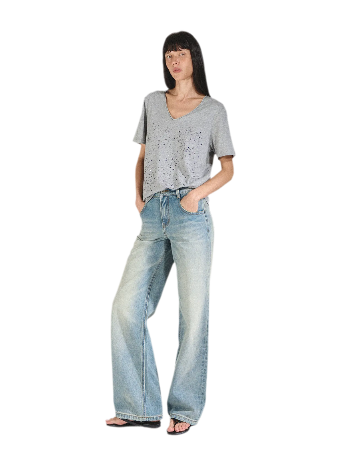 Vintage Straight Loose Fit Jeans with 3D Cat