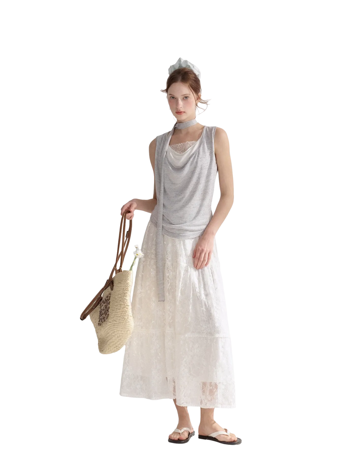 Draped Neckline Lace Patchwork Vest