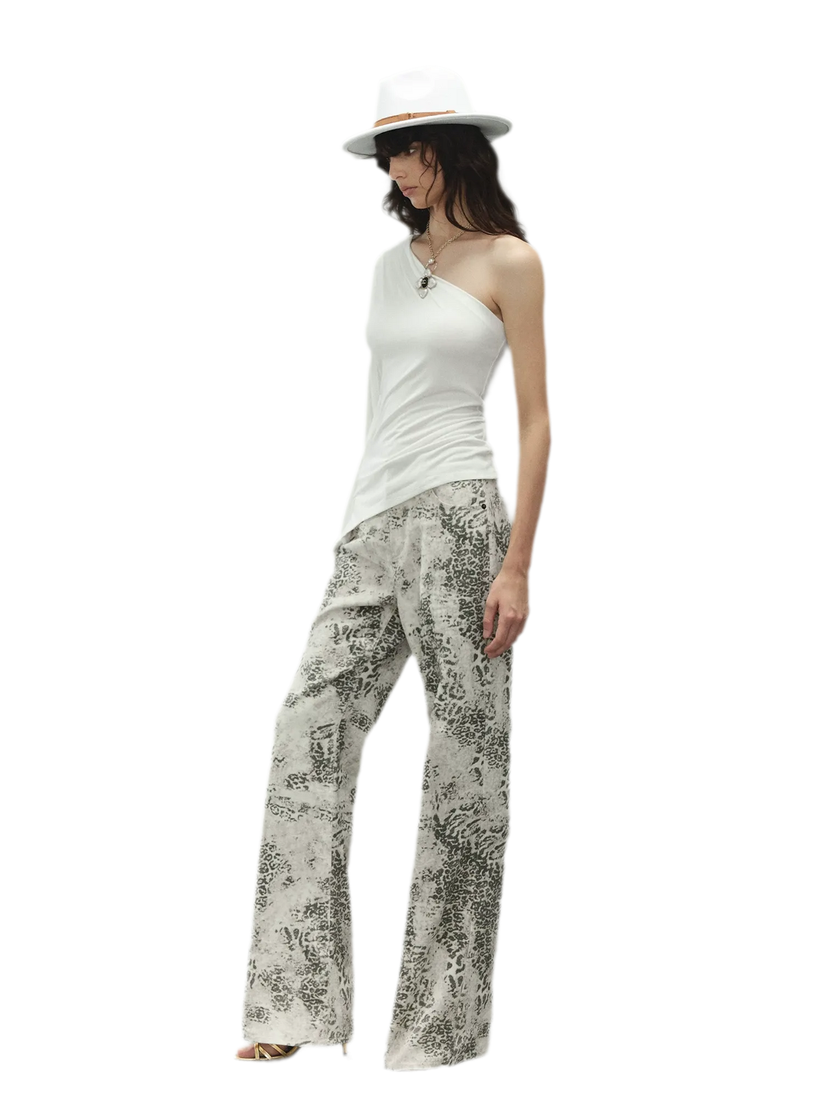 Vintage Leopard Print Washed Denim Pants