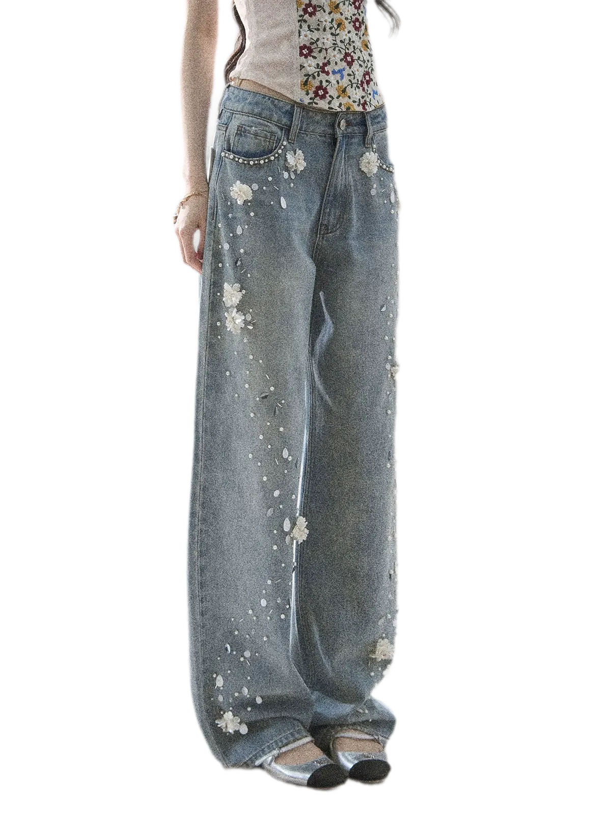 Embellished Wide Leg Jeans