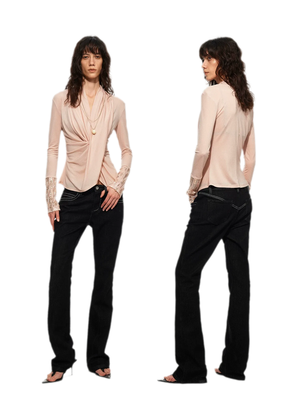 Sequin Draped Ruched Top