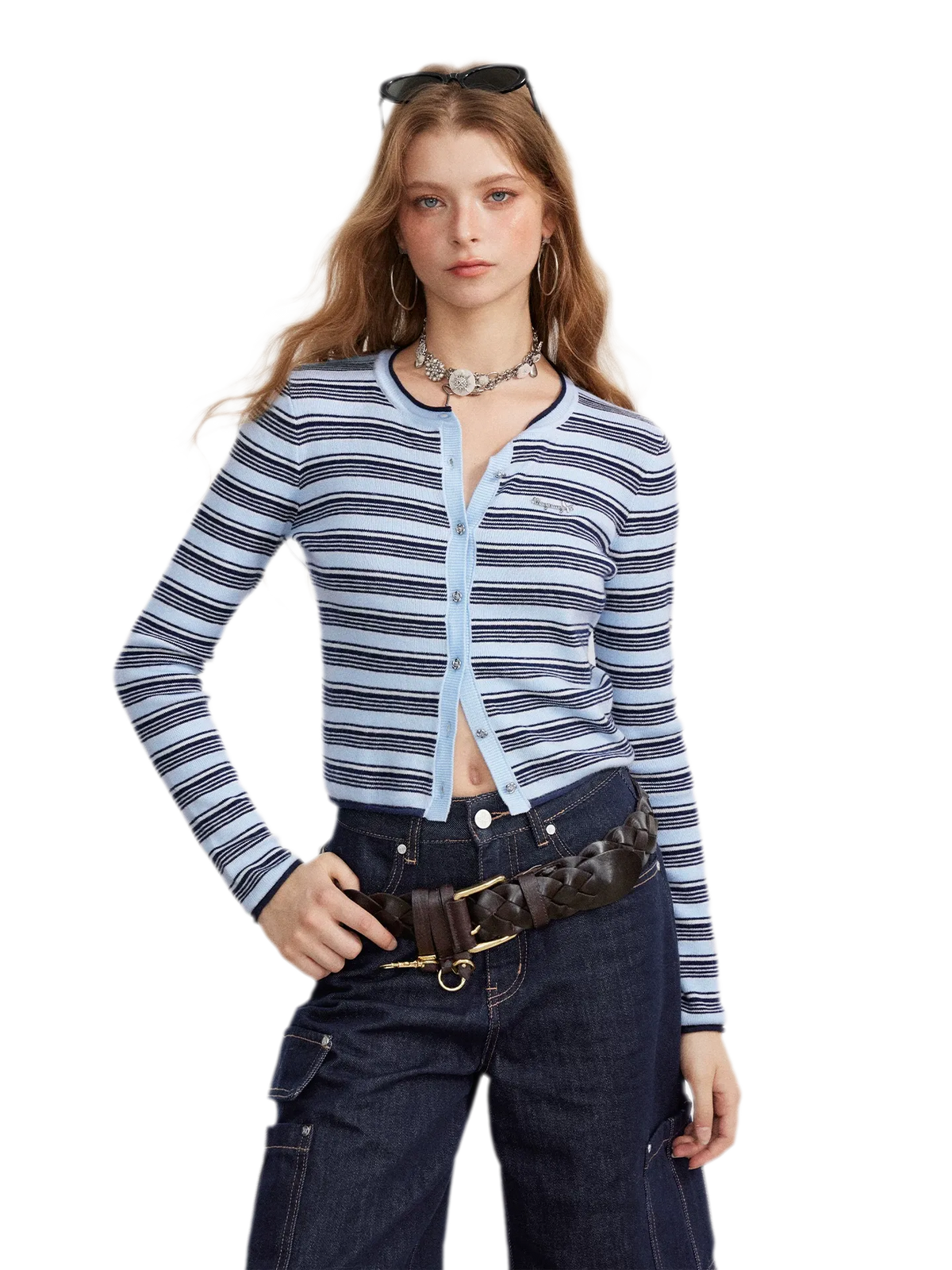 Contrast Stripe Slim Knit Cardigan