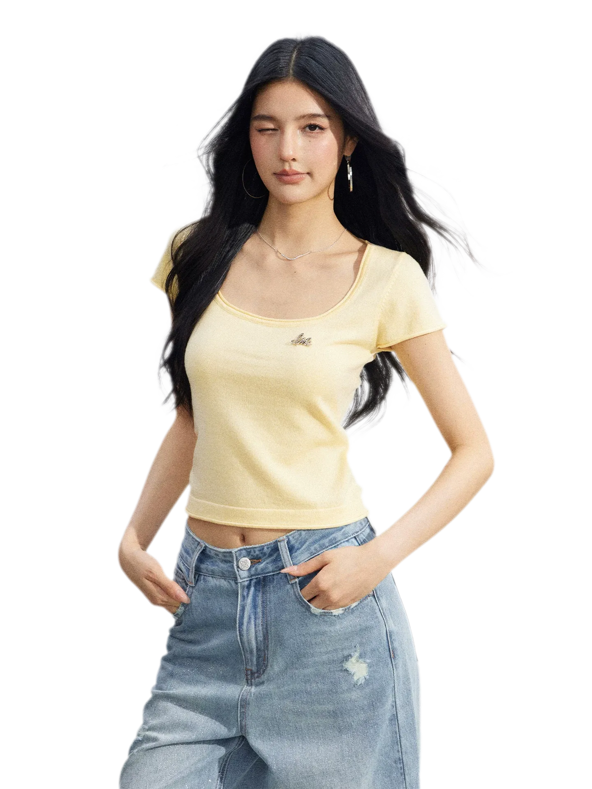 Candy Color U-Neck Short Sleeve T-Shirt