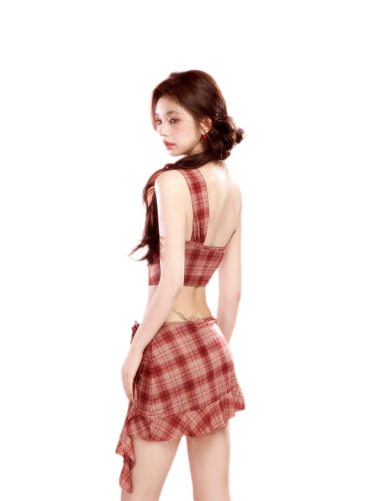 Plaid Cowl Neck Skort Set