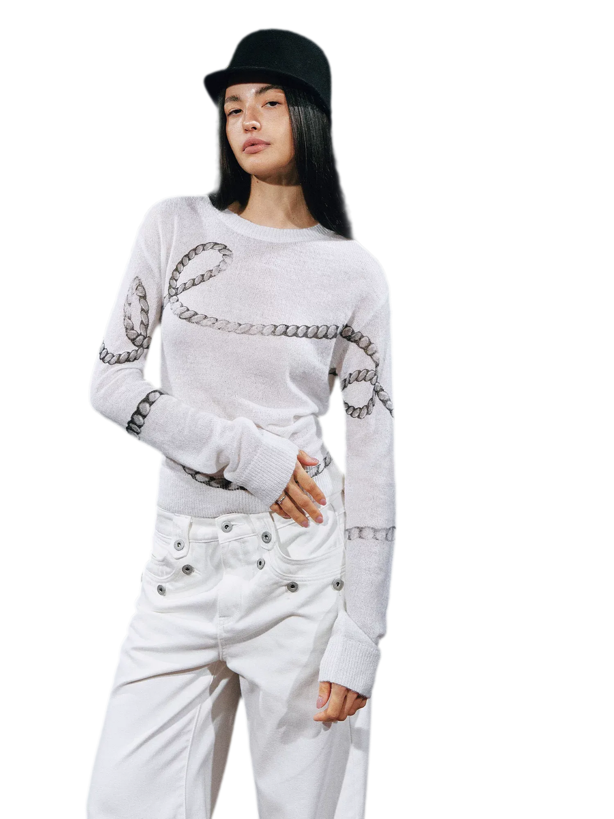 Mohair Wool Sweater with Irregular Chain Print