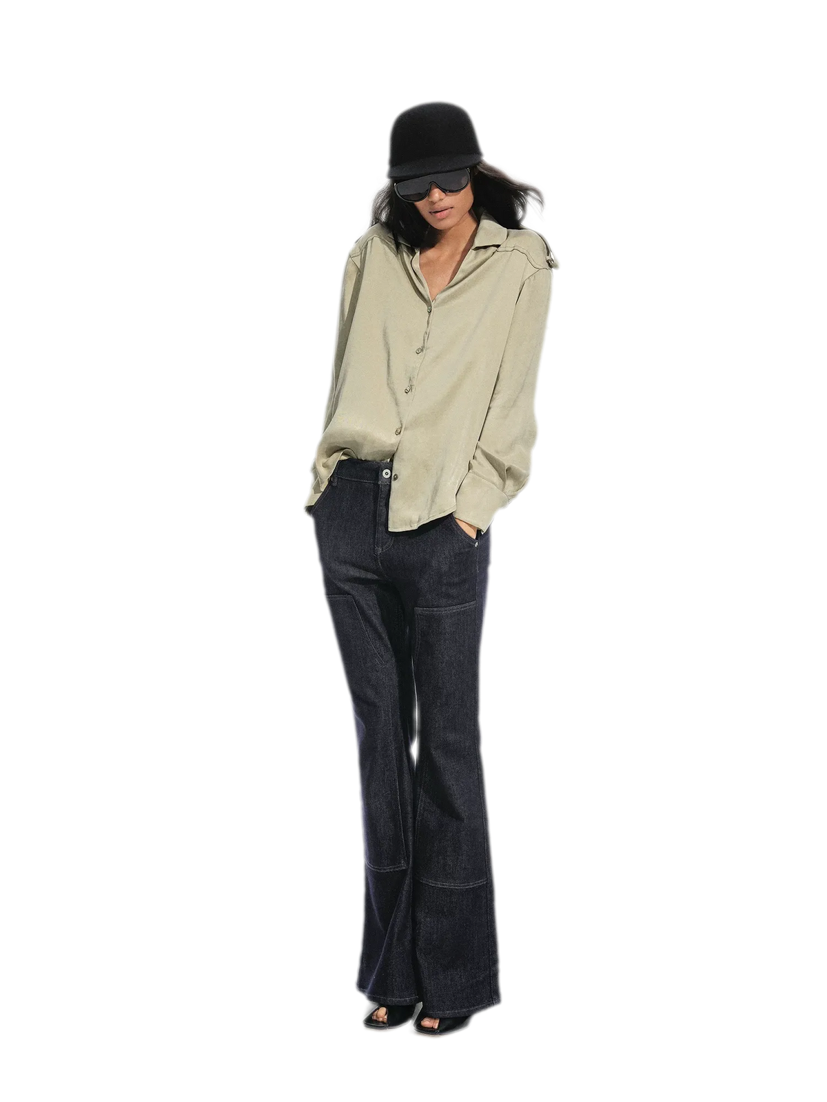 Raw Denim Flared-Leg Jeans