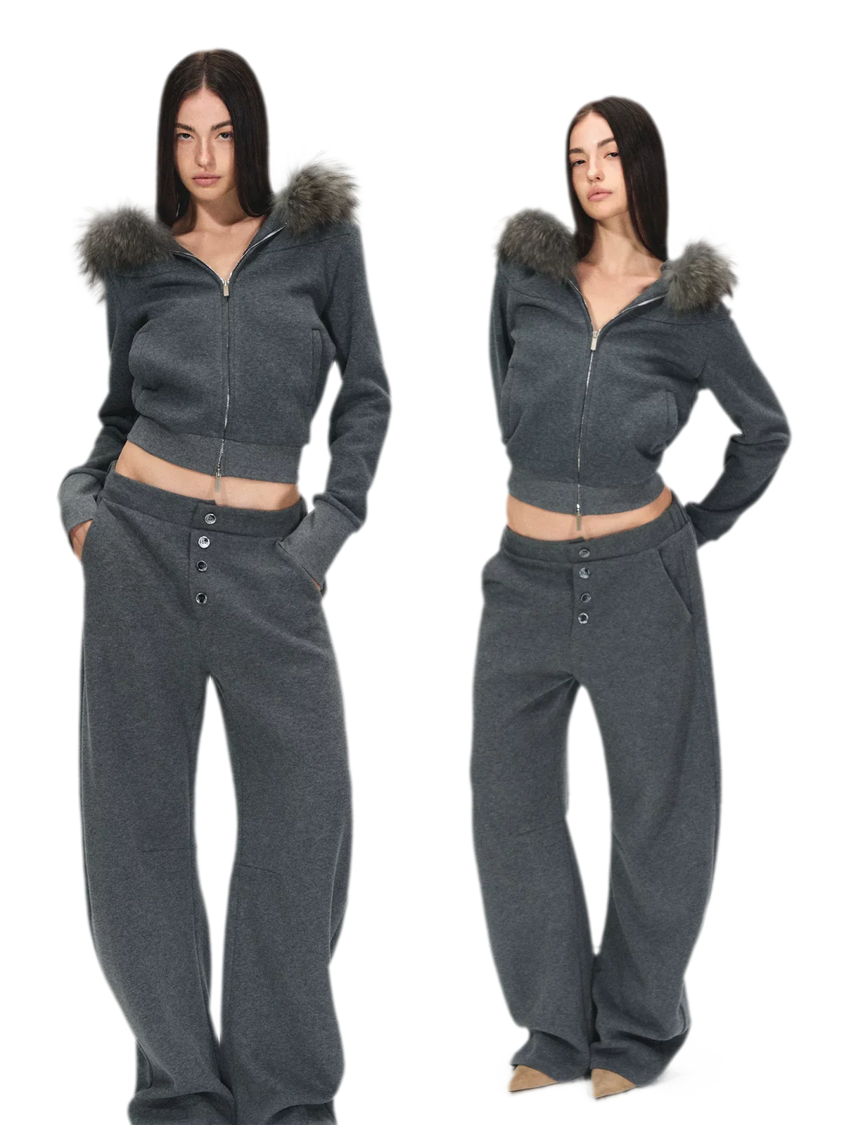 Detachable Fur Collar Fleece Hoodie & Relaxed Pants