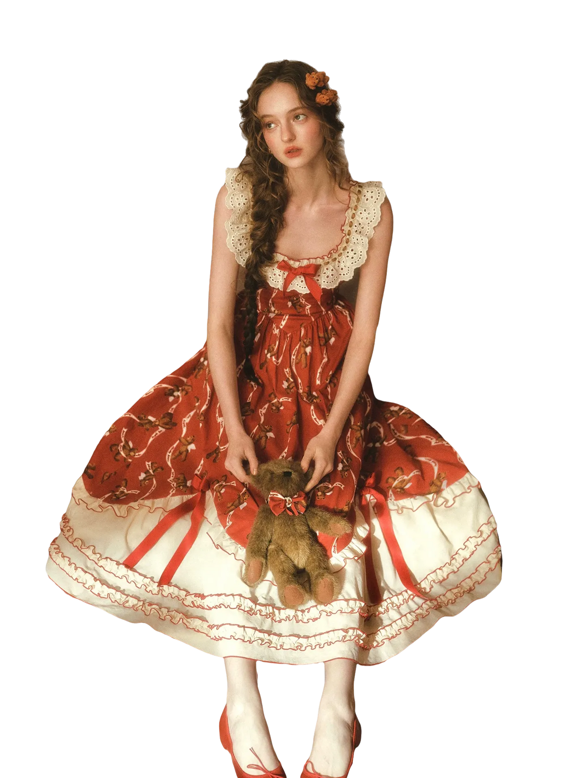 Bear Tomato Red Fishbone Dress
