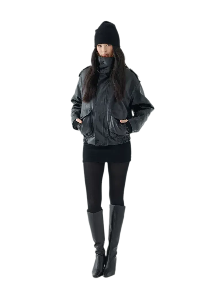 Oil-Wax Cropped PU Jacket