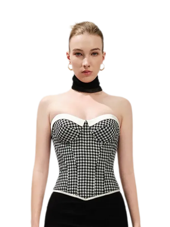 Houndstooth Boned Corset Top