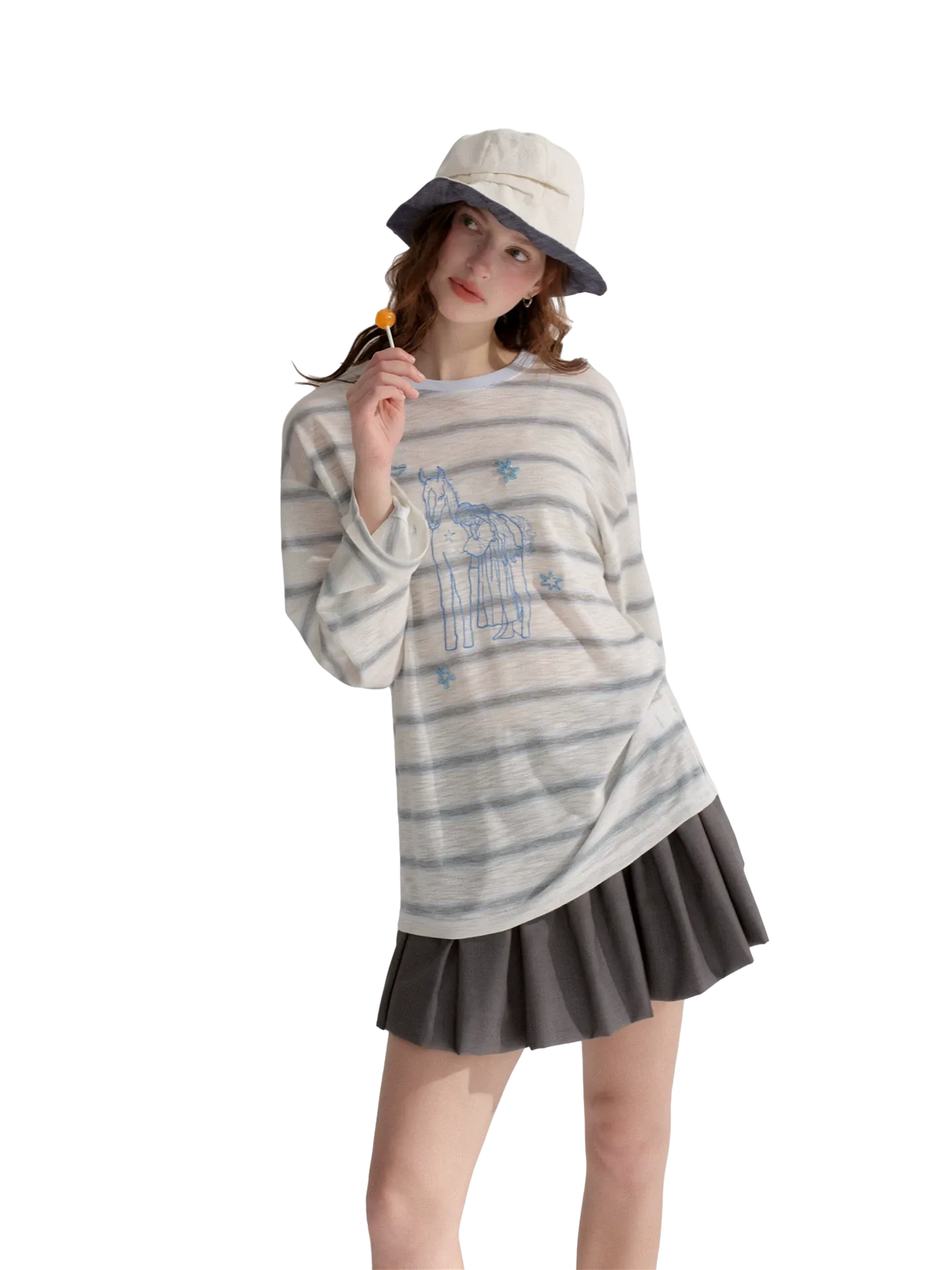 Embroidered Beaded Striped Loose T-shirt