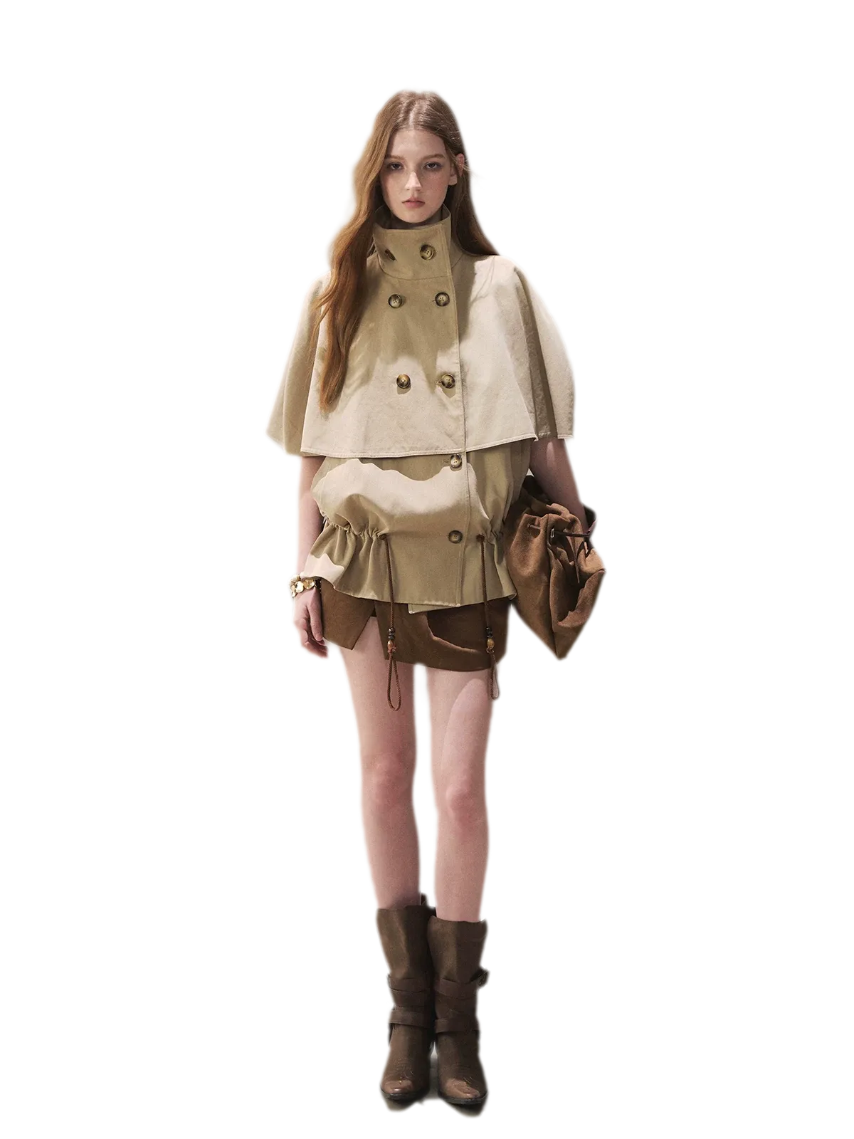 Drawstring Cape Trench Coat