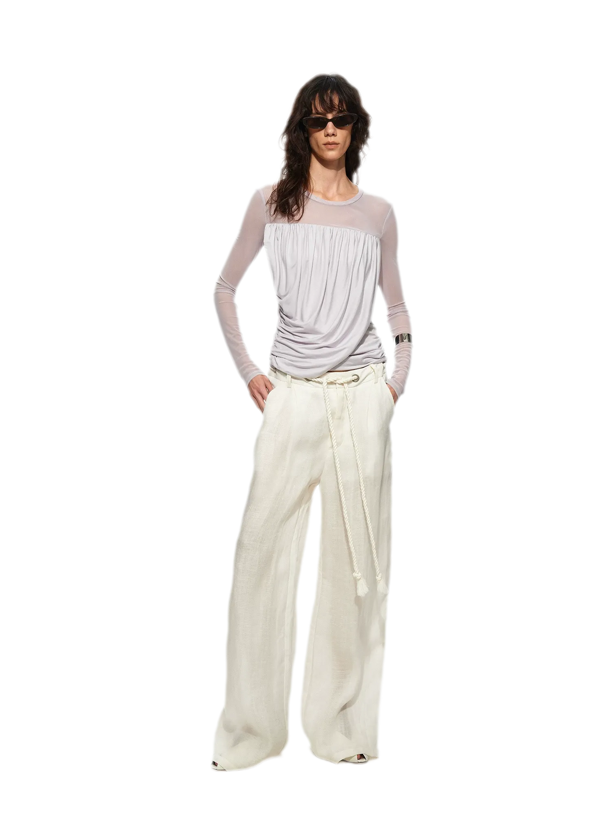 Draped Mesh Long Sleeve Tee