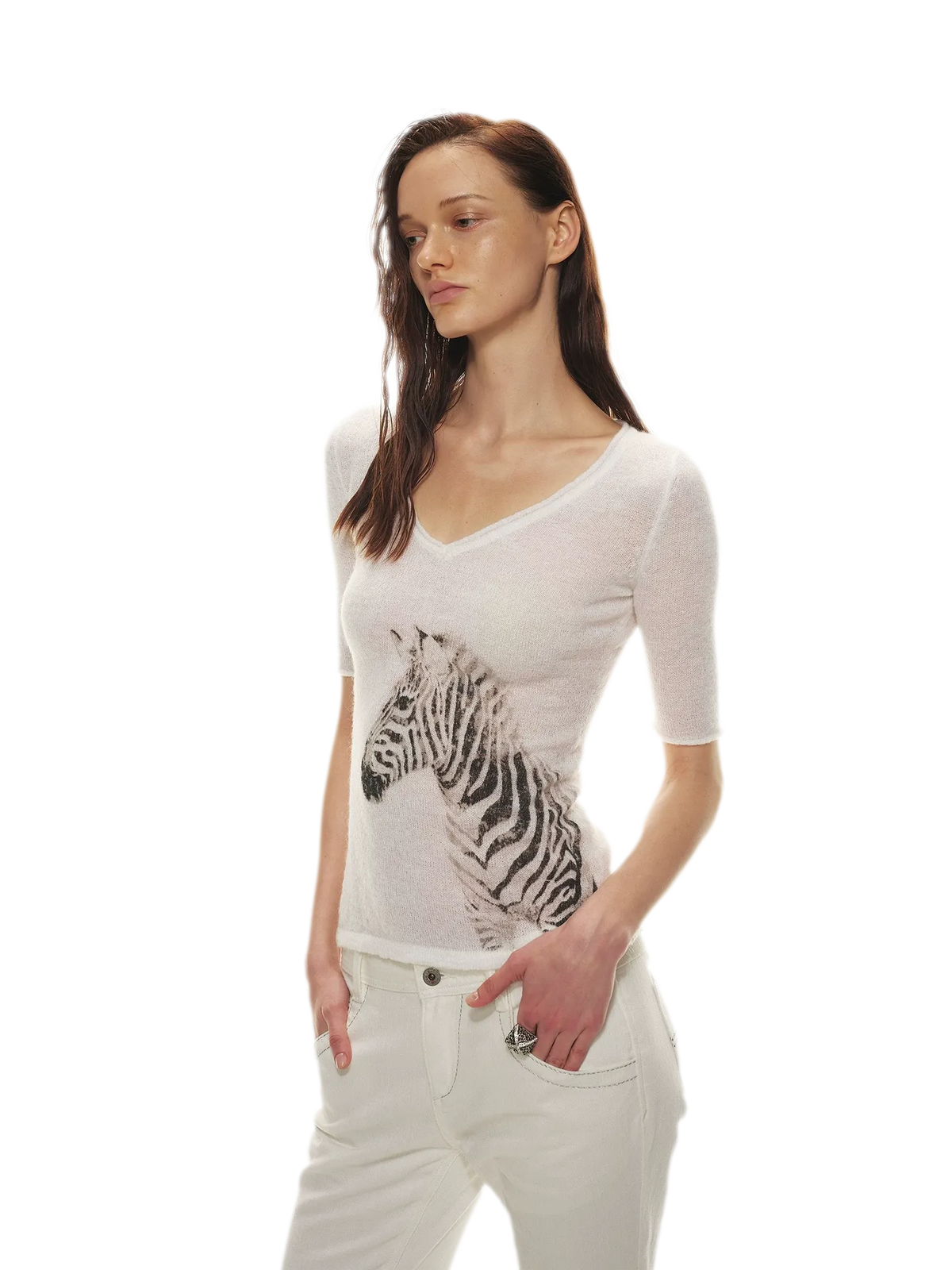 Zebra Print V-Neck Mohair Sweater