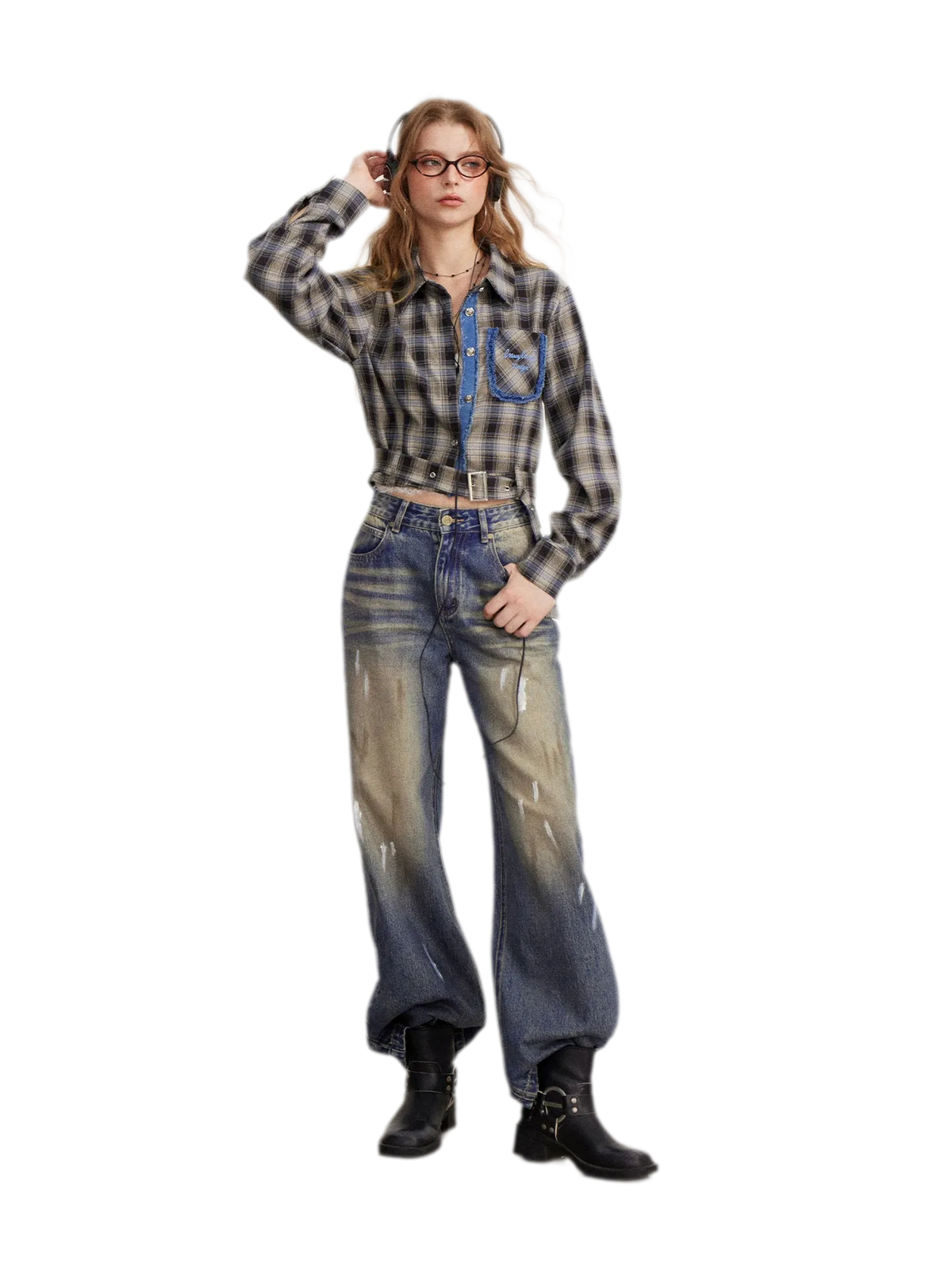 Fringe Plaid Cropped Shirt Jacket