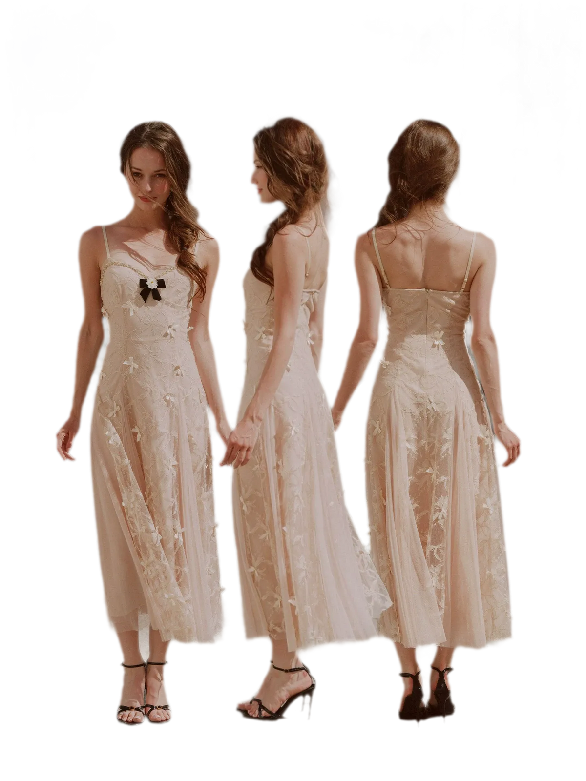 Embroidered Bow Mesh Dress