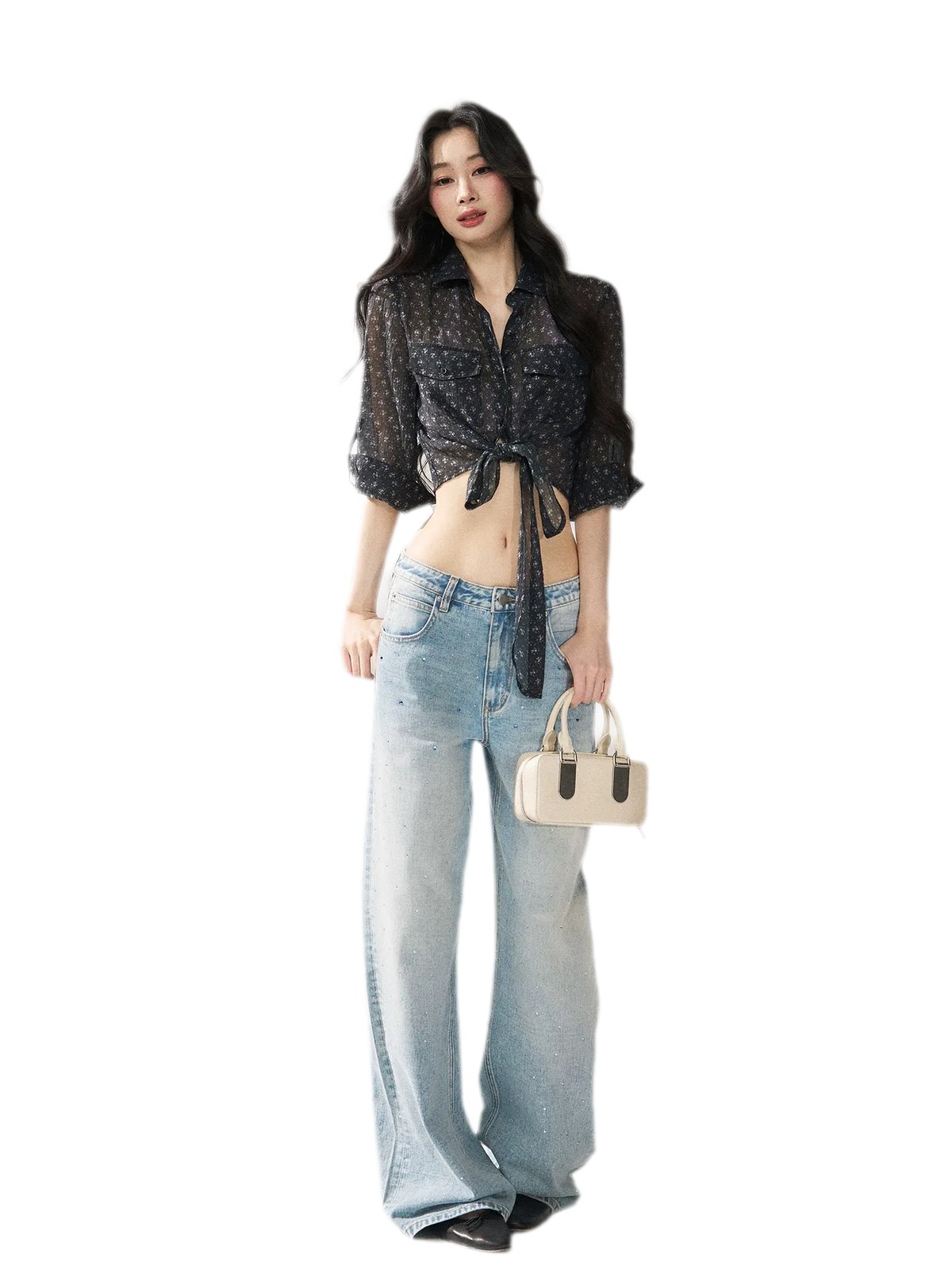 Floral Sheer Tie Shirt