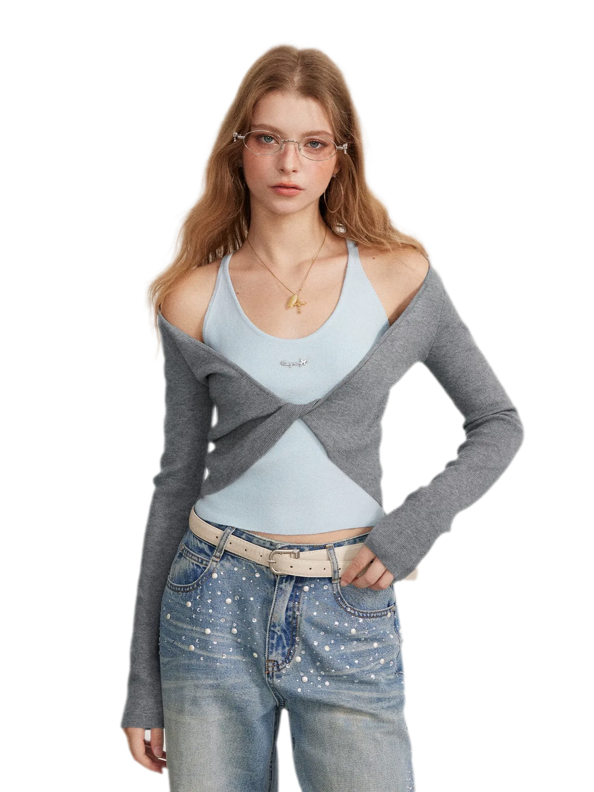 Color-Block Faux Two-Piece Knit Top
