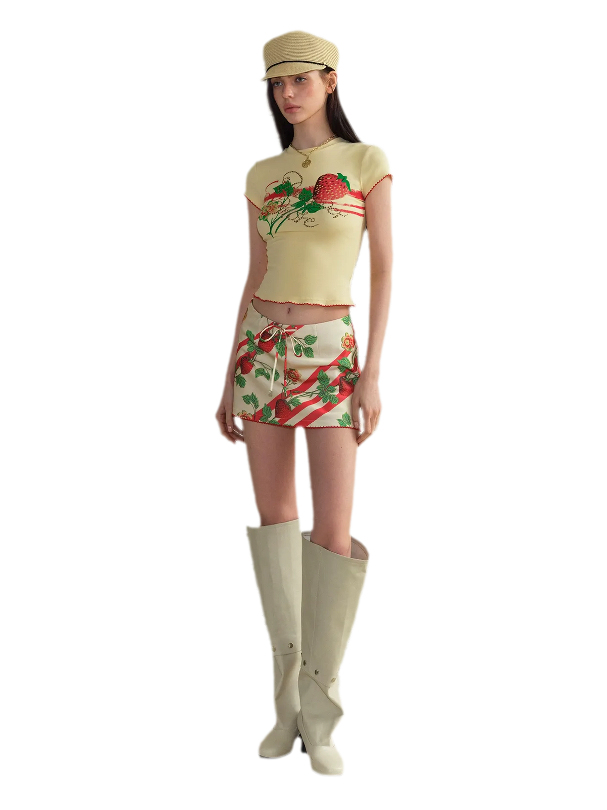 Elastic Rhinestone Print T-shirt