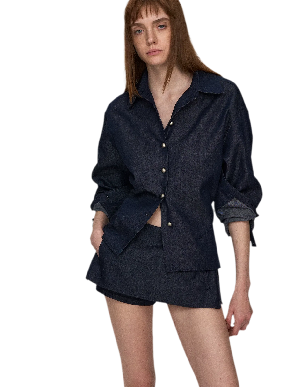 Tencel Linen Denim Shirt & Low-Waist Skirt