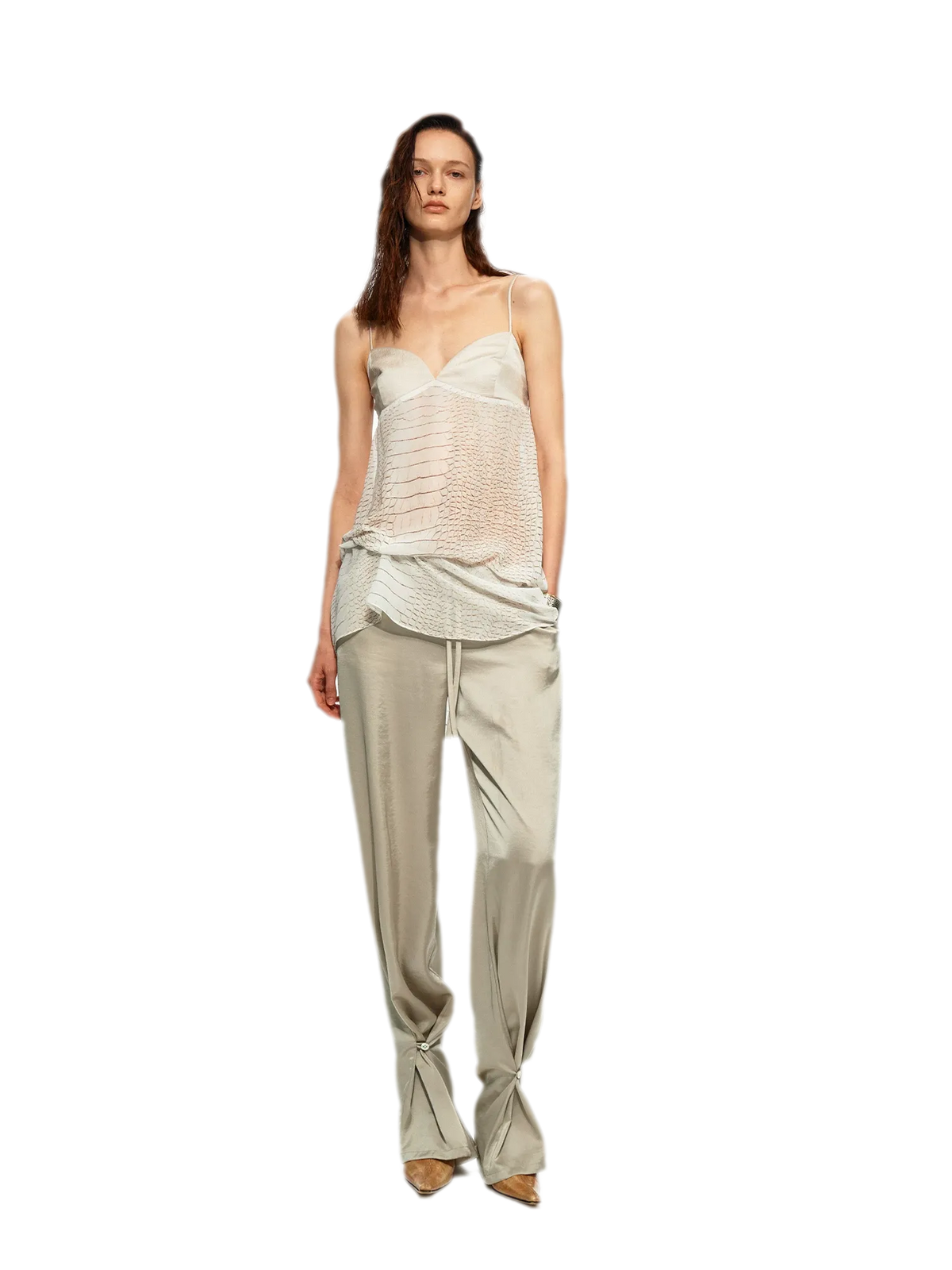 Textured Satin Drawstring Pants
