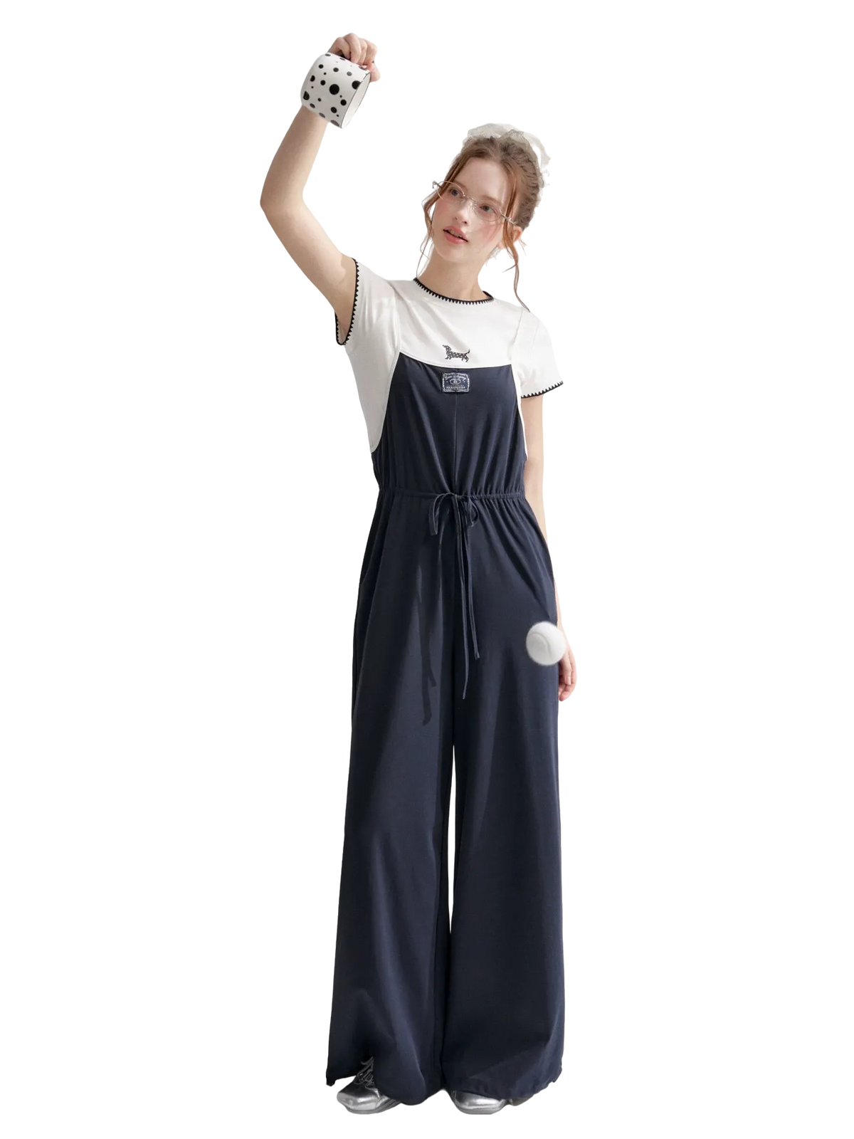 Contrast Piping Drawstring Waist Jumpsuit