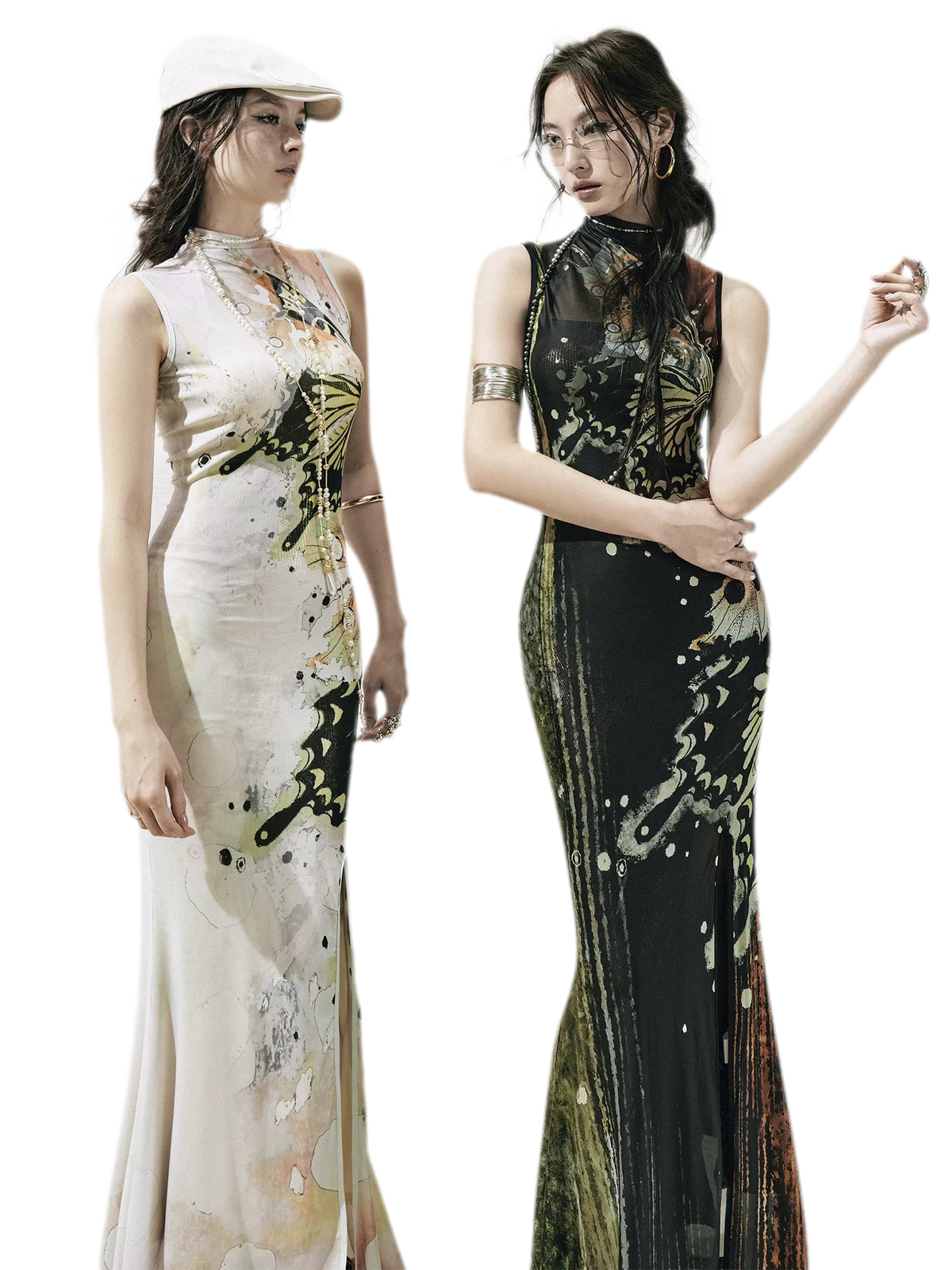 Hand-Painted Butterfly Print Two-Piece Dress Set