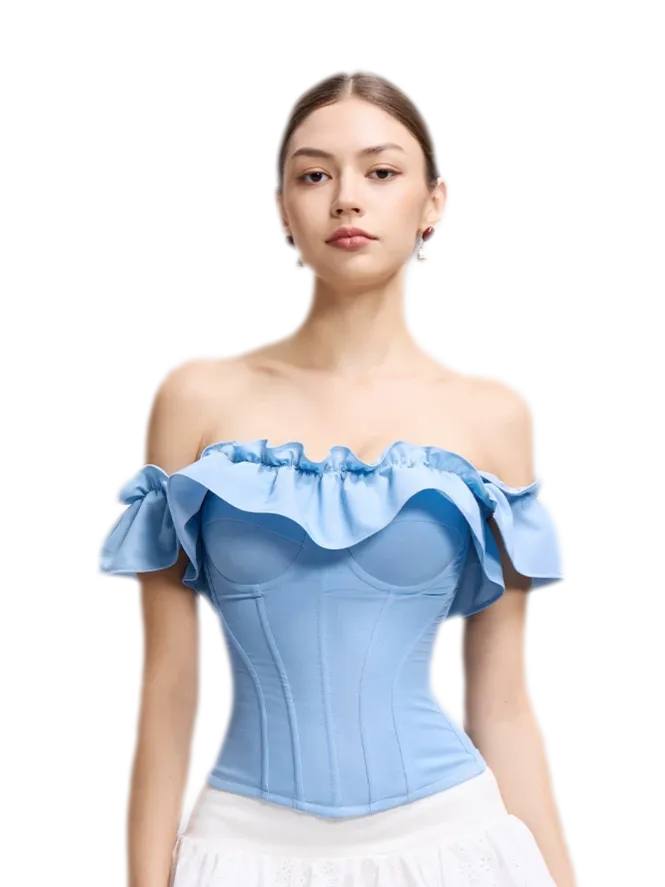 Denim Ruffle Bustier Top
