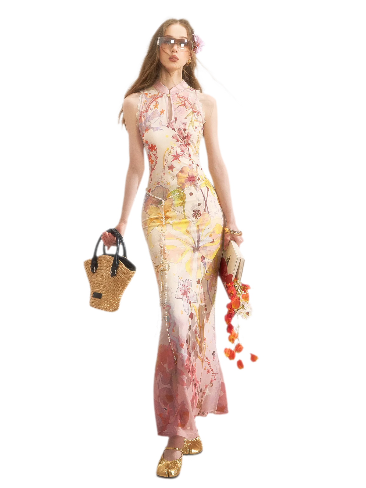 'Yu Peier' New Chinese Style Gradient Print Sleeveless