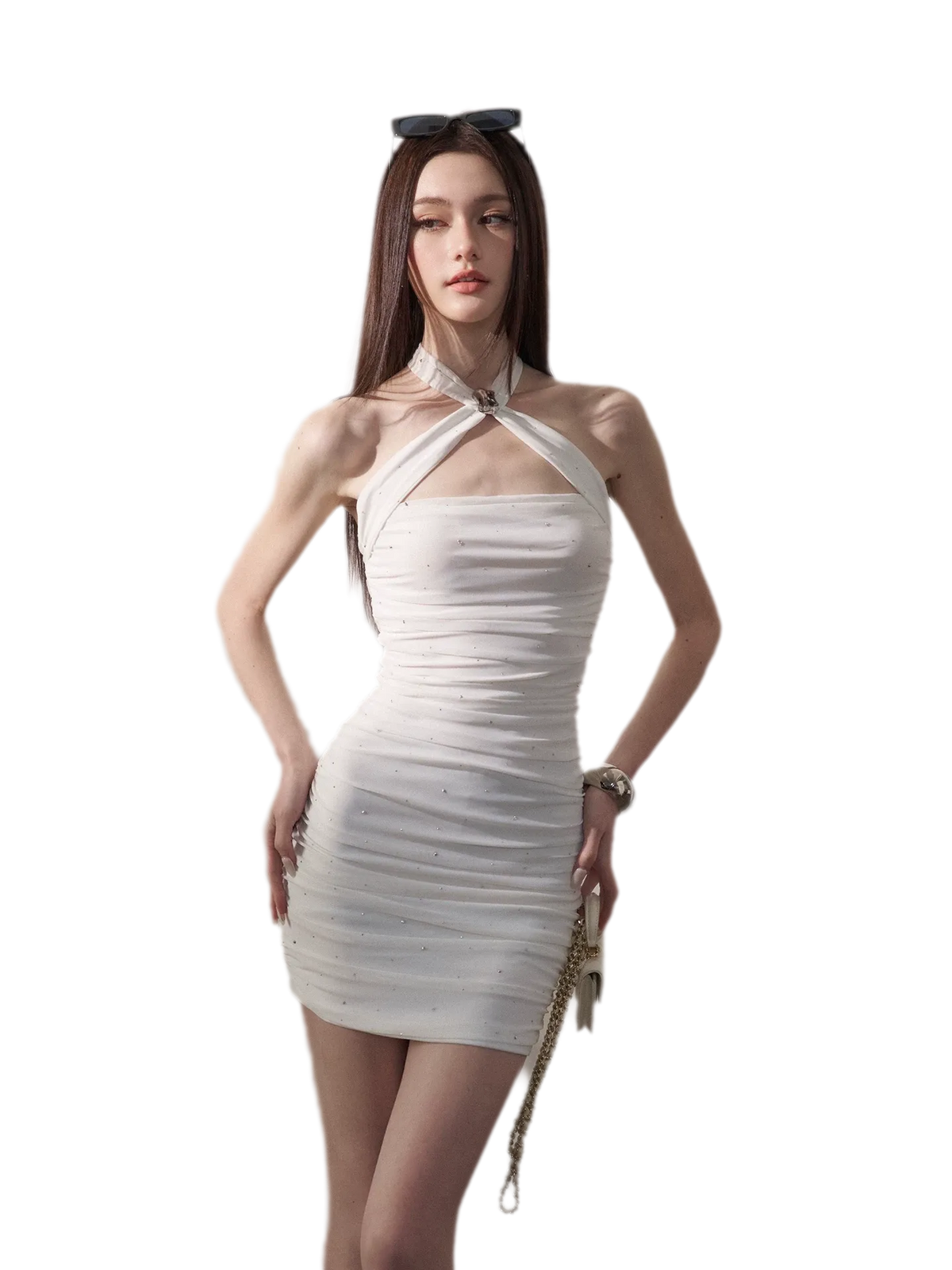 Sparkling Mesh Ruched Dress