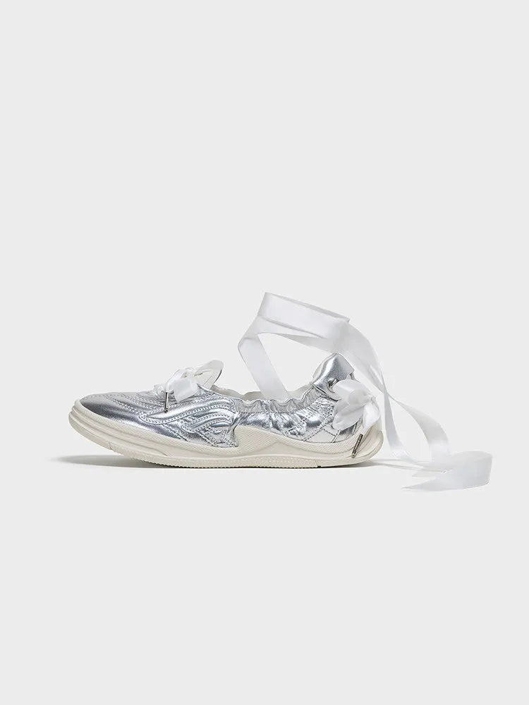 Silver Ribbon Ballet Flats