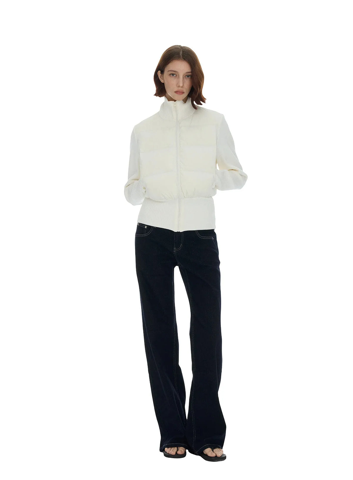 Cropped Knit Panel Down Jacket