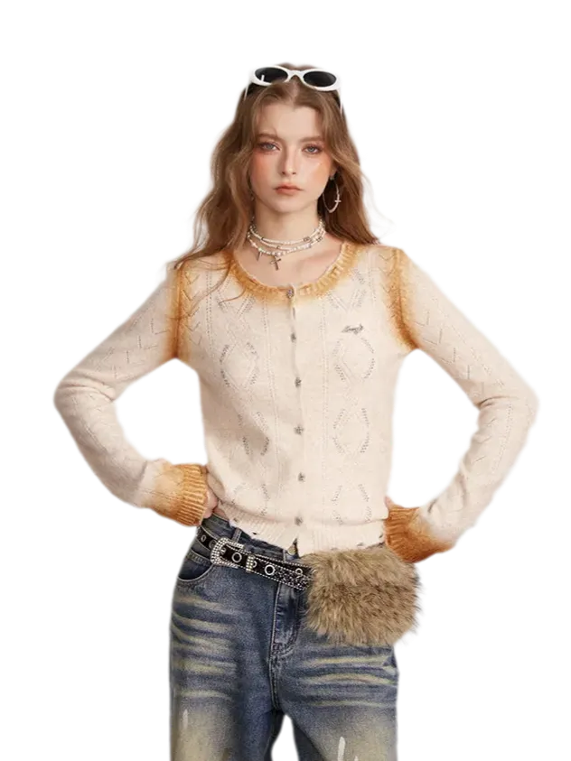 Gradient Rhinestone Knit Cardigan