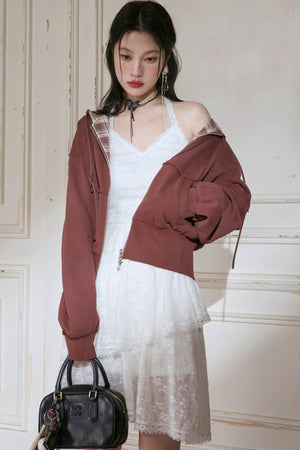 Maple Leaf Red Plaid Patchwork Jacket Set-Up
