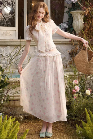 Mediterranean Print Chiffon Skirt Set-Up